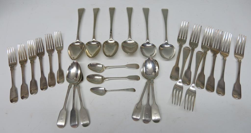 GROUP OF EARLY 19TH C. ENGLISH SILVER FLATWARE (1 of 2)