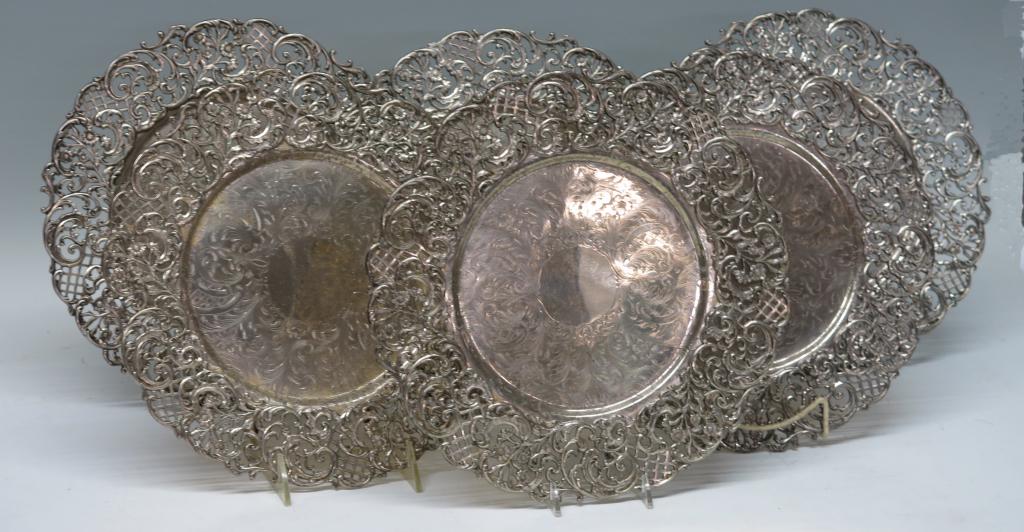 SIX ORNATE STERLING SILVER RETICULATED CHARGERS (1 of 3)