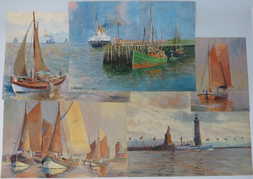 LOT OF FIVE WATERCOLOR HARBOR SCENES BY HADENFELDT (1 of 3)