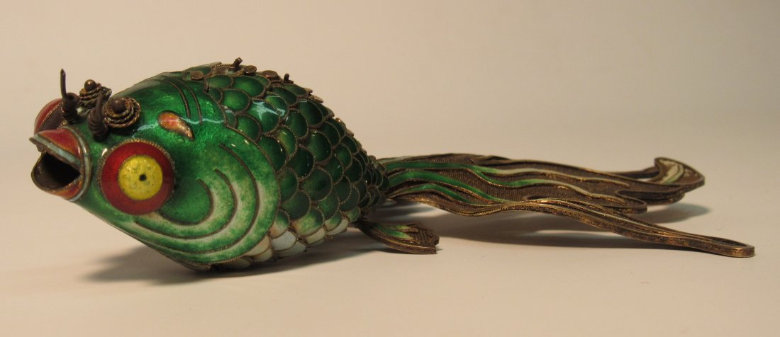 CHINESE ENAMELED & ARTICULATED SILVER KOI FISH (1 of 6)