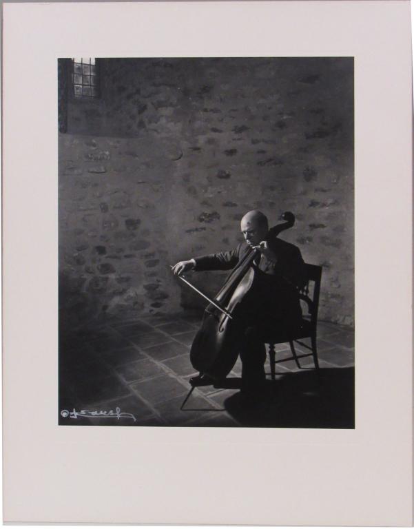 YOUSUF KARSH PORTRAIT OF CELLIST PABLO CASALS: (CANADA, MASSACHUSETTS 1908-2002); GELATIN SILVER PRINT SIGNED IN LOWER LEFT; 9 1/2" X 7 1/2" IMAGE ON 10 1/2" X 13 1/4" CARD