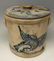 EAGLE AND BANNER DECORATED STONEWARE COVERED CROCK