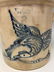 EAGLE AND BANNER DECORATED STONEWARE COVERED CROCK - 2