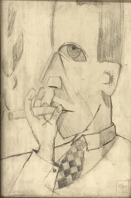 KARL METZLER PENCIL SKETCH OF A MAN SMOKING (1 of 6)