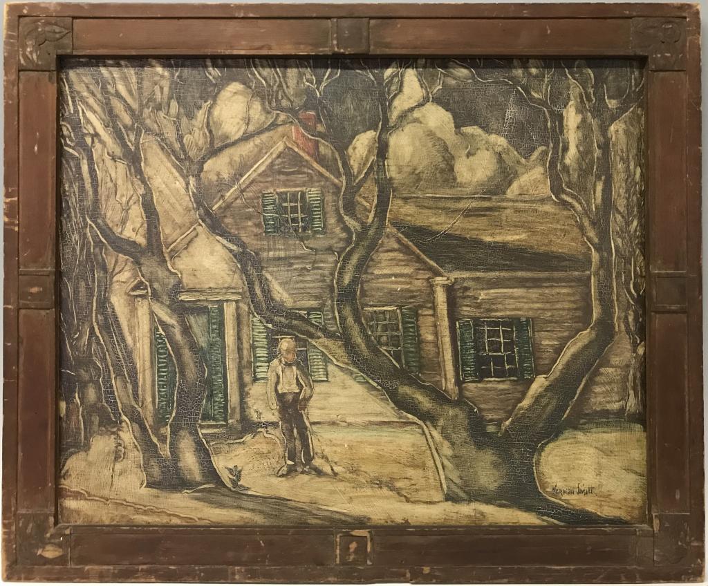 VERNON SMITH PAINTING - FIGURE IN FRONT OF A HOUSE (1 of 7)