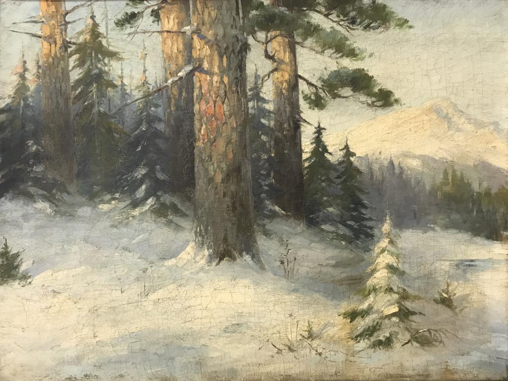 UNSIGNED OIL PAINTING OF A MAINE WINTER SCENE (1 of 4)