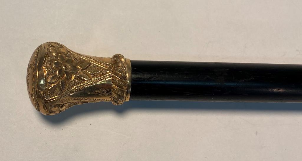 EBONY WALKING STICK WITH GOLD FILL TOP (1 of 4)