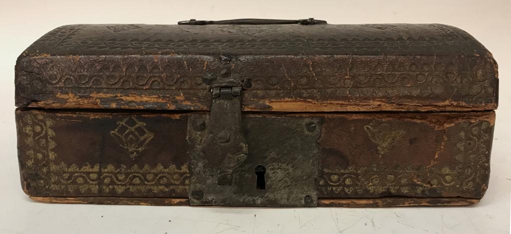 18TH C. LEATHER-COVERED DOMETOP DOCUMENT BOX (1 of 7)