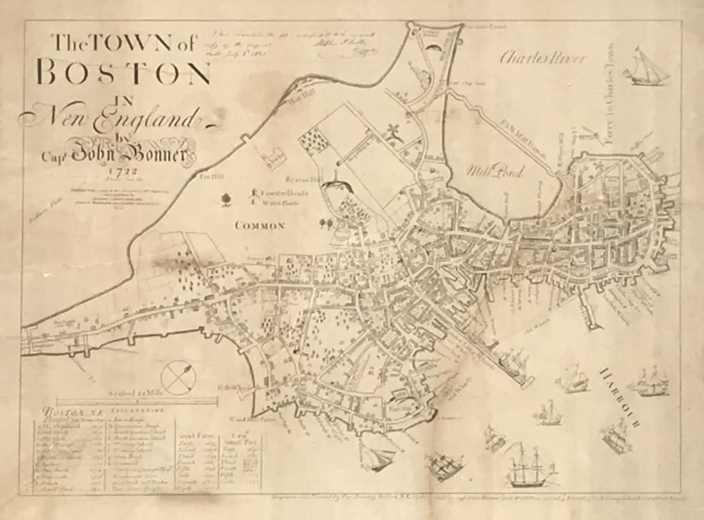 1835 PRINTING OF A 1722 BOSTON MAP BY JOHN BONNER (1 of 8)