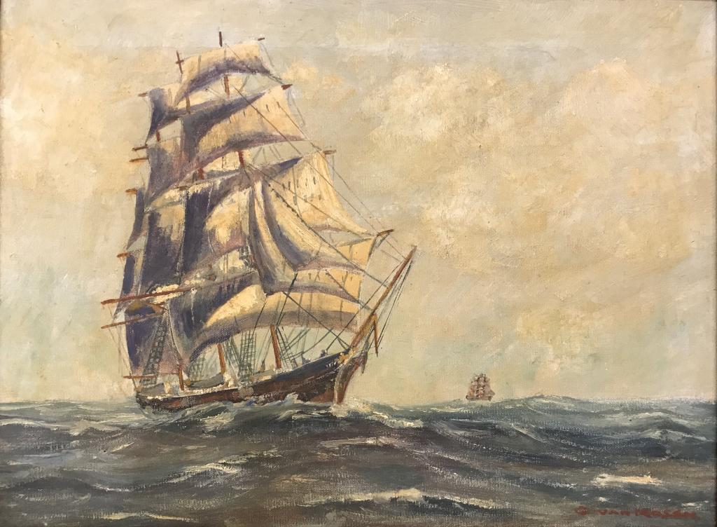 G. VAN ROSEN OIL PAINTING OF A CLIPPER SHIP: OIL ON CANVAS SIGNED LOWER RIGHT; 15" X 20"
