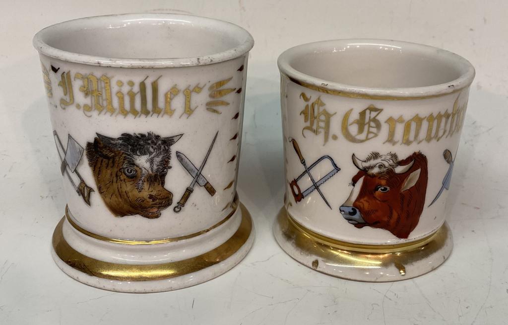 TWO BUTCHER DECORATED SHAVING MUGS (1 of 3)