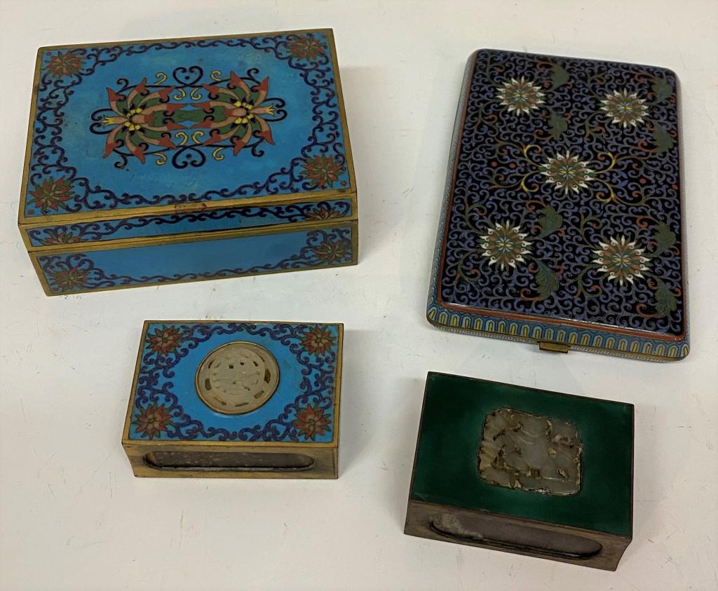 LOT OF FOUR PIECES OLD ASIAN BRONZE CLOISONNE (1 of 4)