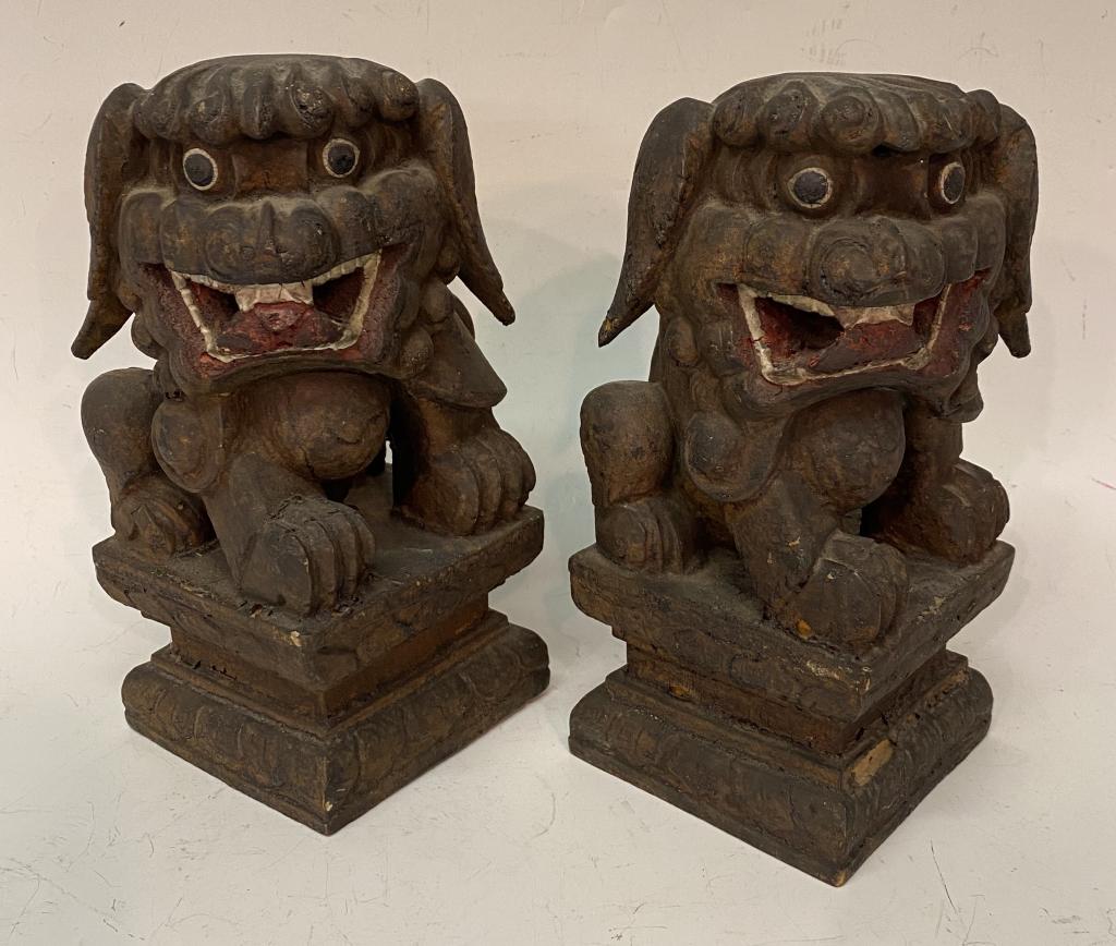 PAIR OF CARVED ASIAN FOO DOGS (1 of 3)