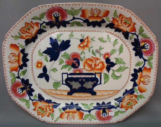 EXCEPTIONAL GAUDY IRONSTONE SERVING PLATTER: EXCEPTIONAL GAUDY IRONSTONE SERVING PLATTER EARLY 19H C; 21 1/2" X 17"