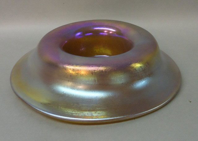 LOETZ TYPE IRIDESCENT ART GLASS WATERFALL BOWL: WITH POLISHED PONTIL, CZECHOSLOVAKIA MARK; 9" DIA.