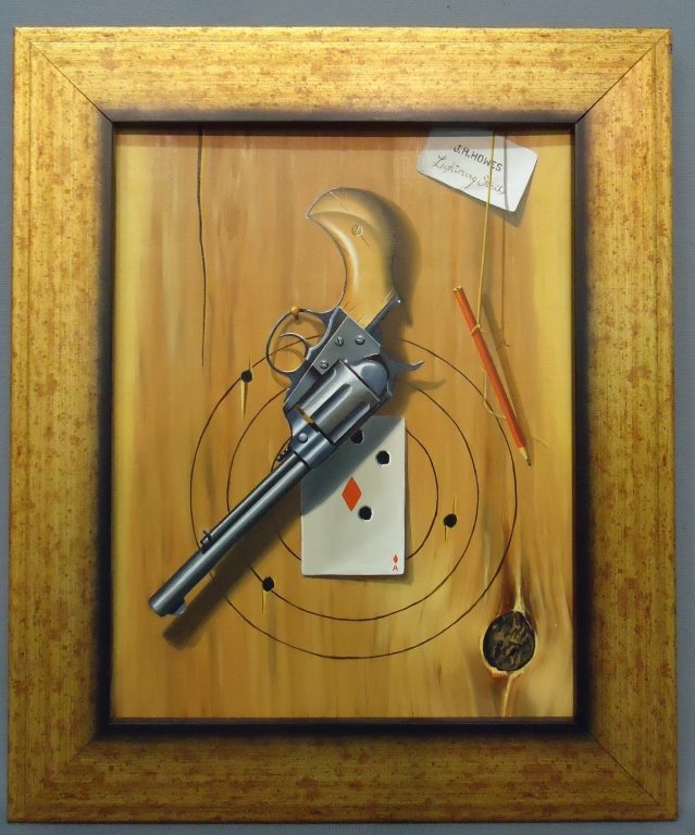 JEROME HOWES TROMP L'OEIL PAINTING ON BOARD: "LIGHTNING STRIKE" ; (AMERICAN 20TH C.); 14" X 11"