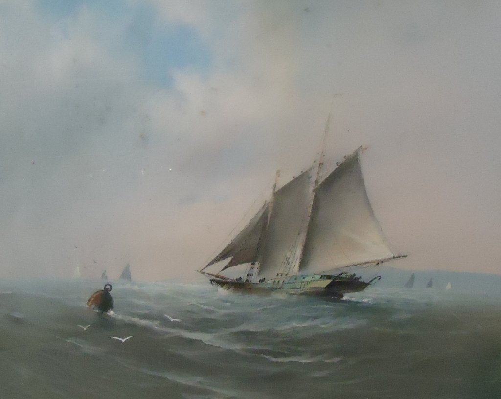 PASTEL DRAWING OF A 2 MASTED SCHOONER: SIGNED WARD; 19 1/2" X 23 1/2" SIGHT