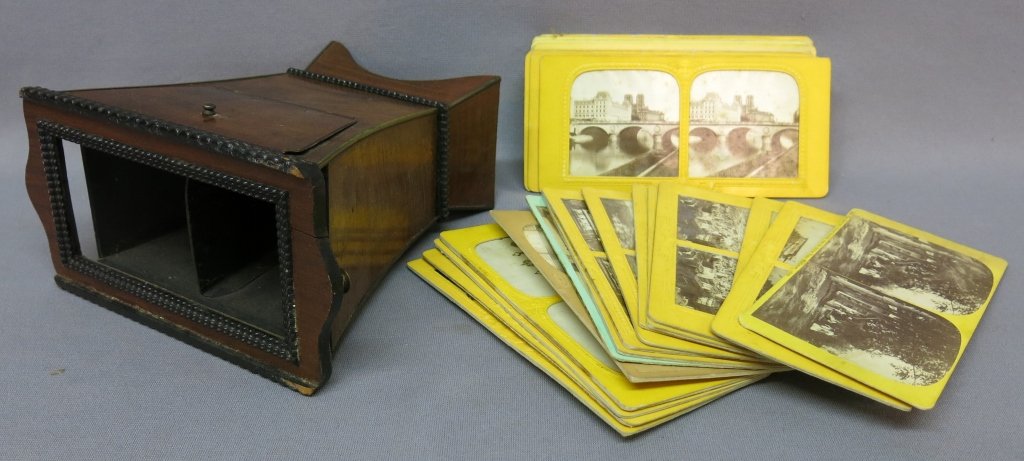 ANTIQUE ROSEWOOD STEREOPTICON VIEWER: WITH THIRTY+ SLIDES