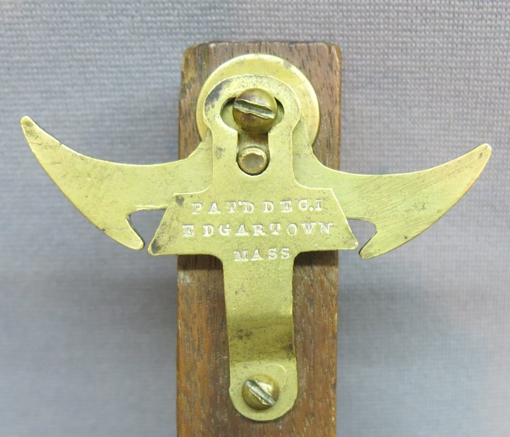 19TH C. BRASS SHUTTER FASTENER PATENT SAMPLE: EDGARTOWN, MASS' 8" LONG