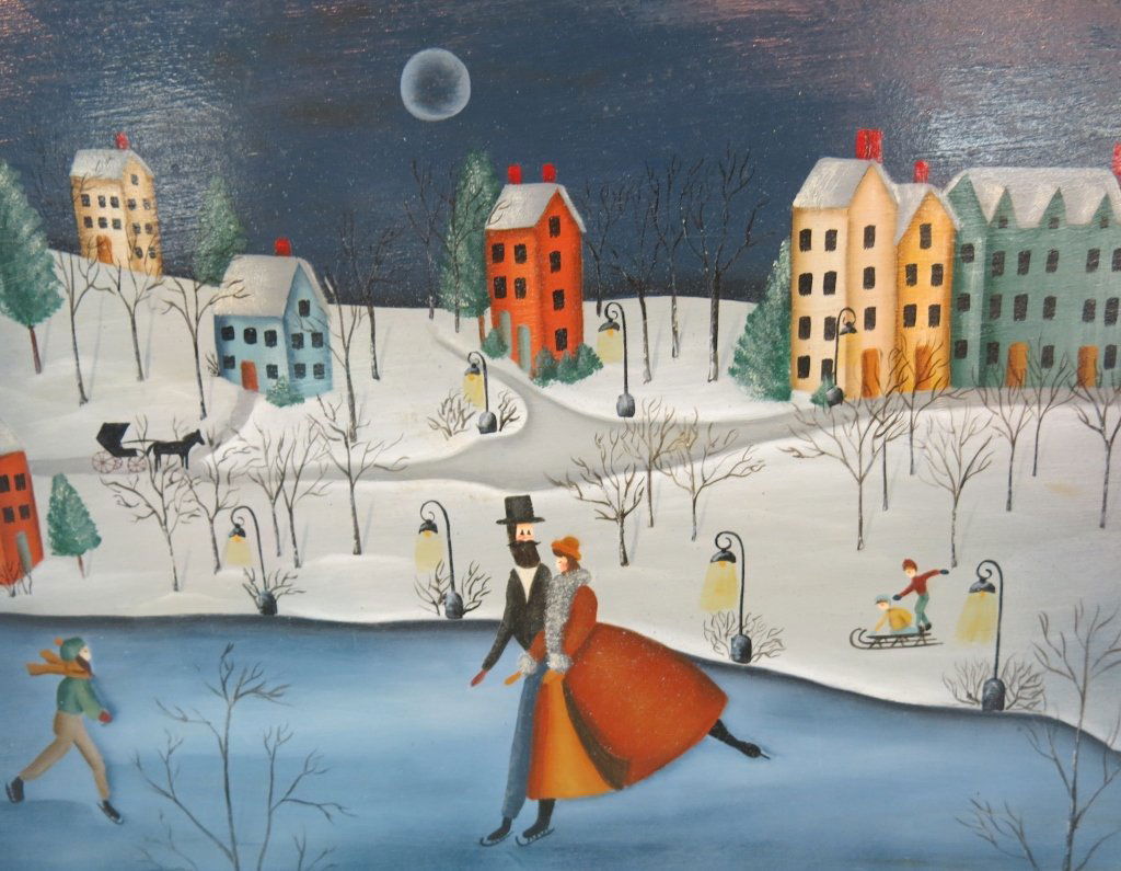 OIL ON PANEL PAINTING BY MARTHA CAHOON: PENCIL SIGNED VERSO 1984; 11 1/4" X 18 3/4"; MASSACHUSETTS 1905-1999