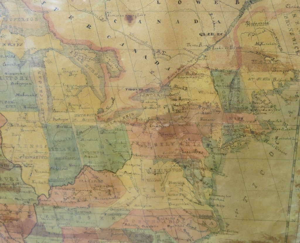 HAND DRAWN MAP OF THE U.S. BY CHRISTOPHER TILDEN: PALMYRA, JULY 1840; SIGHT SIZE 19 1/2" X 24 1/2"