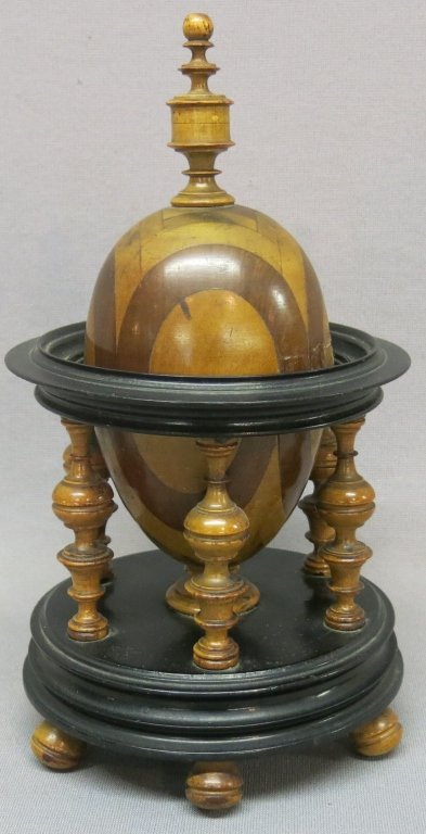 UNUSUAL OLD EGG SHAPED TURNED BOX: 10 1/2" TALL