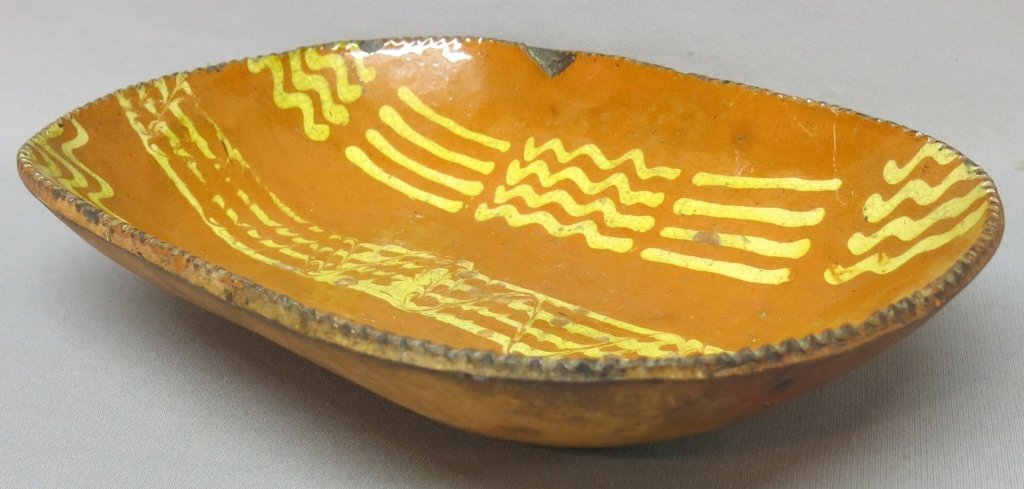 PENNSYLVANIA SLIPWARE 16" LOAF DISH: SOME DAMAGE, 16 X 11" APPROX.