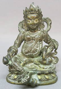 ASIAN BRONZE DEITY STATUETTE: - 4 3/4" TALL