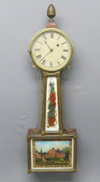 19TH C. BANJO CLOCK: POSSIBLY SAMUEL ABBOTT; 33 1/2" INCLUDING FINIAL