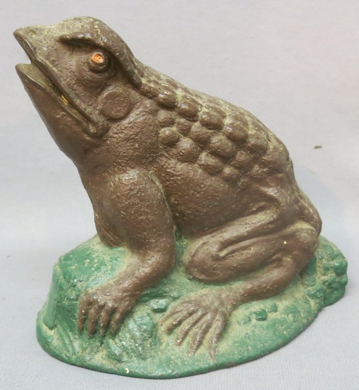 RARE EARLY 20TH C. CAST IRON FROG FOUNTAIN TOP: 8 1/2" TALL