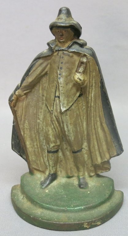 CAST IRON FIGURAL DOORSTOP OR BOOKEND - MAN IN A CLOAK: 7 1/2" TALL