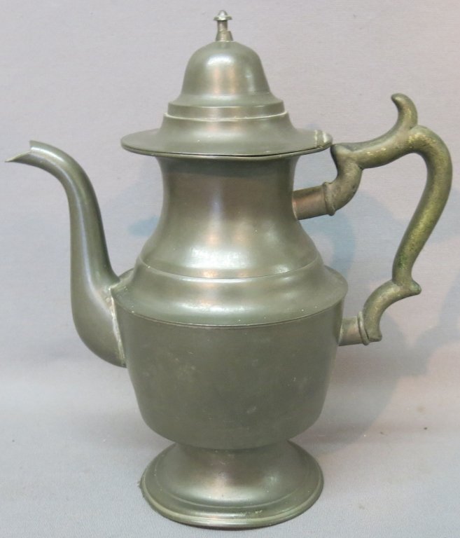 R. DUNHAM PEWTER COFFEE POT: 12" TALL