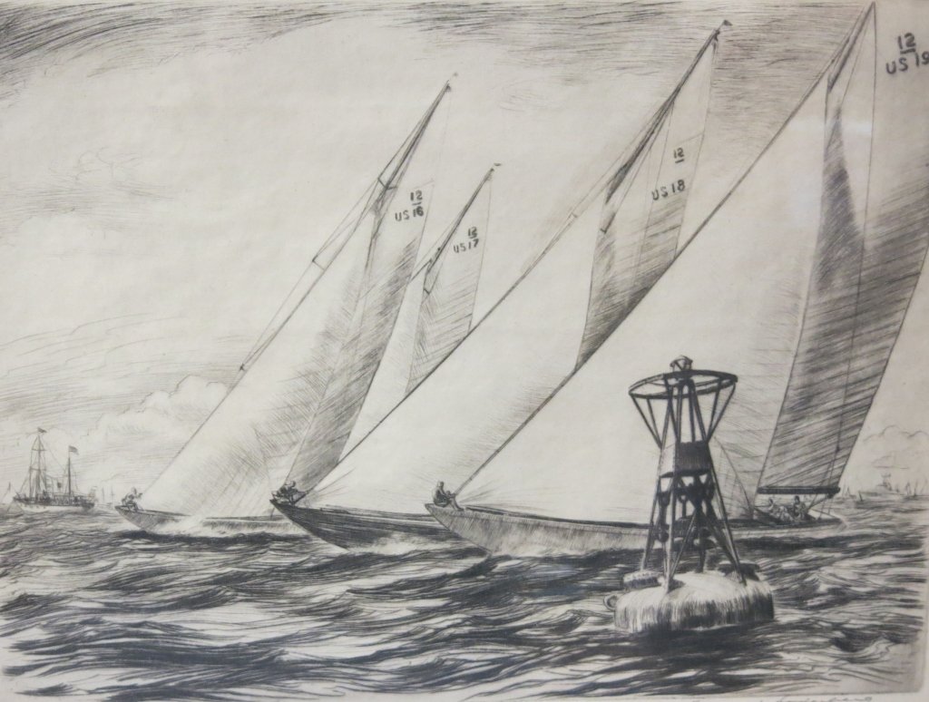 YNGVE SODERBERG ETCHING OF A YACHT RACE: 9 1/4" X 12 1/4" SIGHT; CT/IL 1896-1972