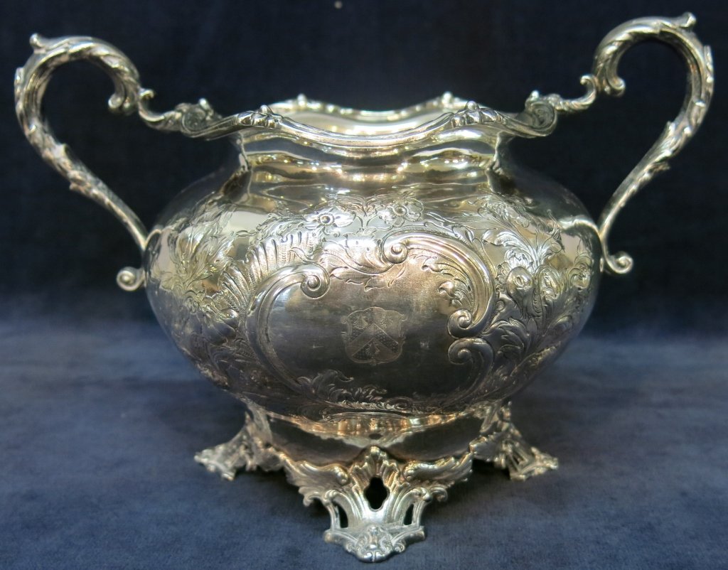 BALL, TOMPKINS & BLACK COIN SILVER OPEN SUGAR BOWL: WILLIAM G. FORBES MAKER MARK; MID 19TH C. NEW YORK; 6" TALL; 18.2 OZT.