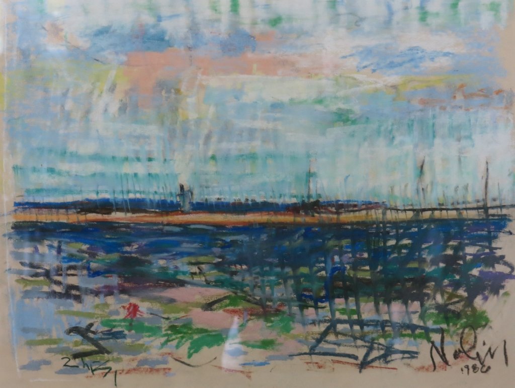 RAY NOLIN PASTEL OF A HARBOR SCENE (1 of 3)