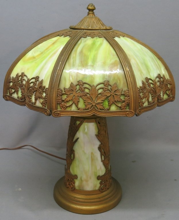 MILLER TYPE GREEN SLAG GLASS PANEL LAMP (1 of 4)