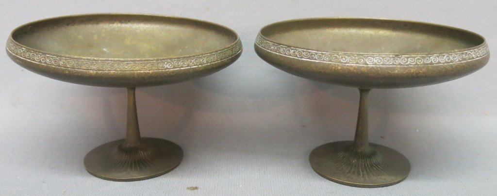 TWO TIFFANY STUDIOS BRONZE FOOTED COMPOTES (1 of 2)