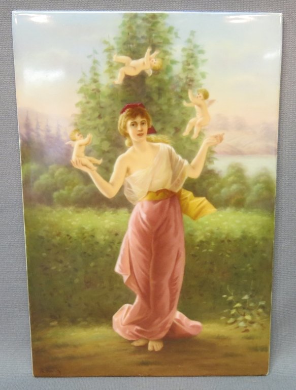 HANDPAINTED KPM PORCELAIN PLAQUE: 9 1/4" X 6 1/4"