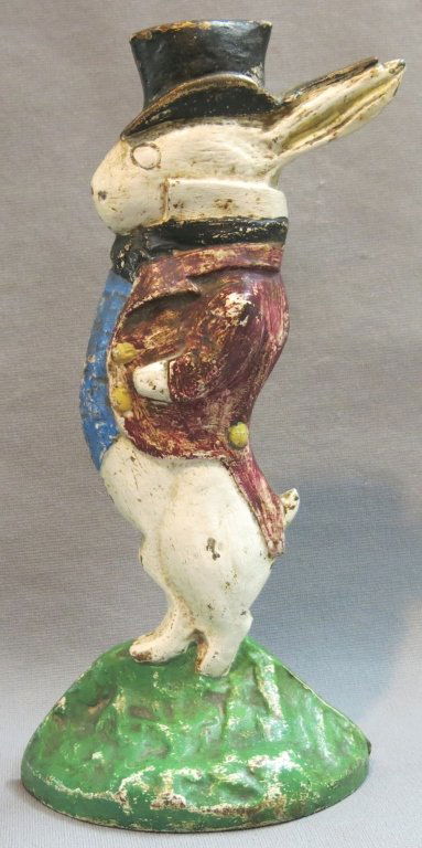 PAINTED CAST IRON DOORSTOP OF A RABBIT (1 of 2)