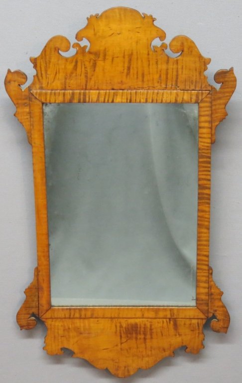 CHIPPENDALE CURLY MAPLE SCROLLWORK MIRROR (1 of 3)