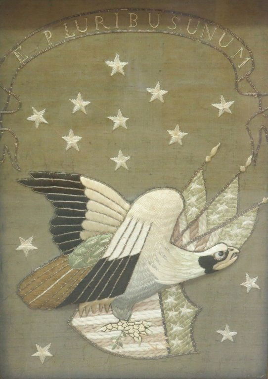 19TH C. SILK NEEDLEWORK OF AN AMERICAN EAGLE (1 of 2)