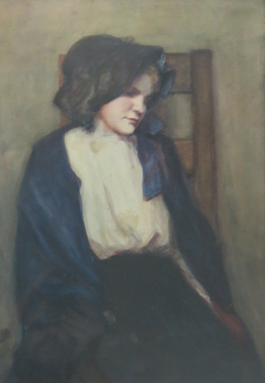 ERIC PAPE WATERCOLOR PORTRAIT OF NATALIE HAMMOND: UNSIGNED, STAMPED FROM THE ESTATE OF THE ARTIST; 19" X 13 1/2" SIGHT; MA/NY/CA/FR 1870-1938