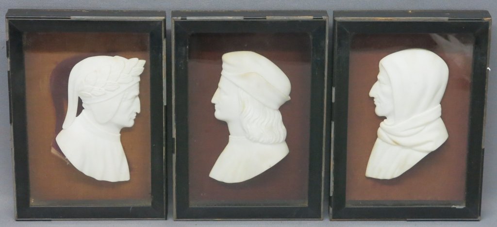 LOT OF THREE MARBLE BAS RELIEF PROFILE BUSTS (1 of 4)