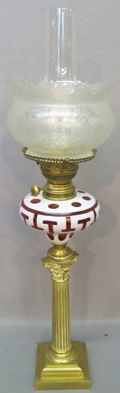 CRANBERRY TO WHITE OVERLAY KEROSENE LAMP (1 of 3)
