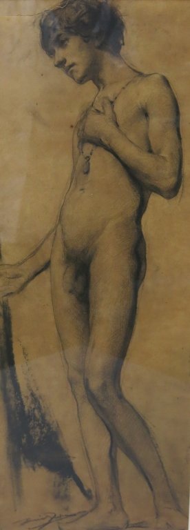 ERIC PAPE SKETCH OF A NUDE: 23 1/2" X 8 1/2"; MA/NY/CA/FR 1870-1938; SEVERAL TEARS IN THE PAPER