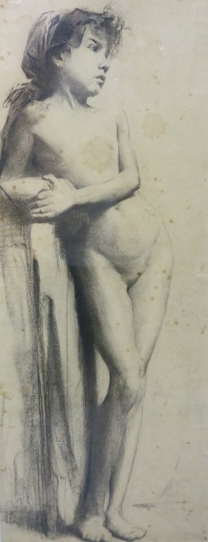 ERIC PAPE SKETCH OF A NUDE: 24" X 9 1/4"; MA/NY/CA/FR 1870-1938; SOME FOXING AND STAINING EVIDENT; STAMPED FROM THE ESTATE OF ERIC PAPE