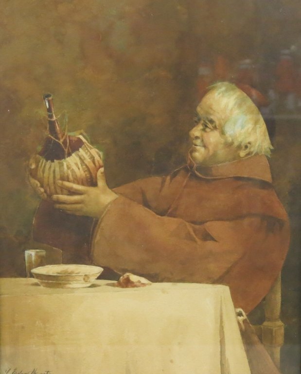 L. EDNA MARTIN WATERCOLOR PORTRAIT OF A HAPPY MONK: 14" X 11"; MA -1922