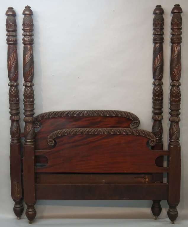 AMERICAN LATE CLASSICAL CARVED MAHOGANY 4 POST BED (1 of 2)