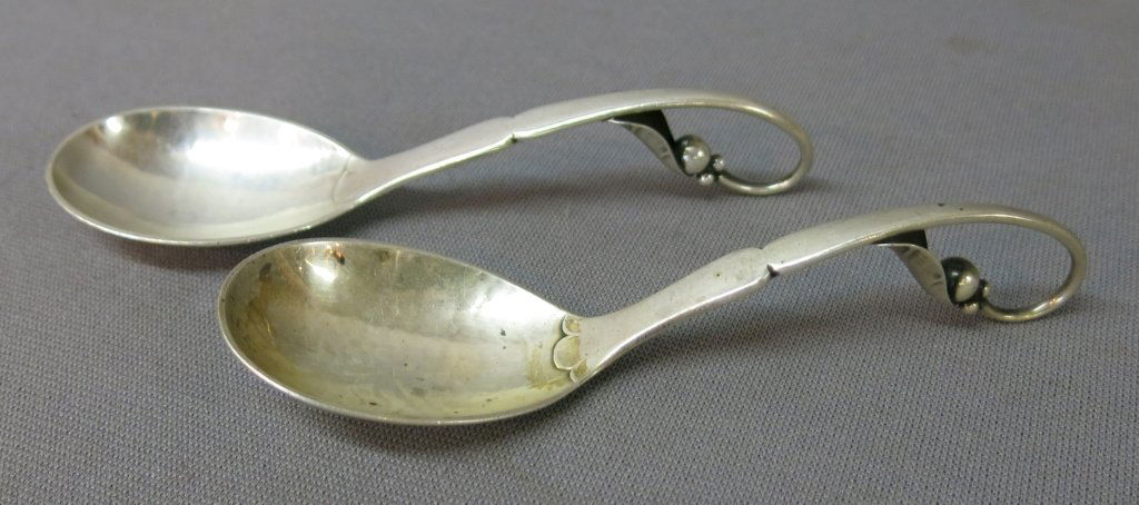 TWO GEORG JENSEN STERLING SILVER 'PEA POD'  SPOONS (1 of 3)