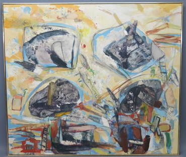 ROBERT S. NEUMAN OIL ON CANVAS ABSTRACT PAINTING: 'SEIS COSAS' - 1961; 38" X 44"; MA/ID 1926-